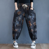 Boutique – Schwarze Haremshose aus Denim mit Patchwork-Print